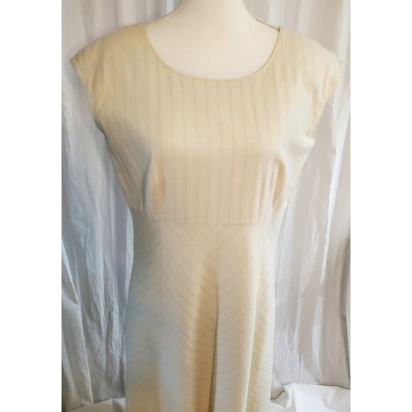 J. Jill Fit Flare Stone&Tan Striped Linen Blend Dress Womens Size 12 Feminine - Picture 11 of 16